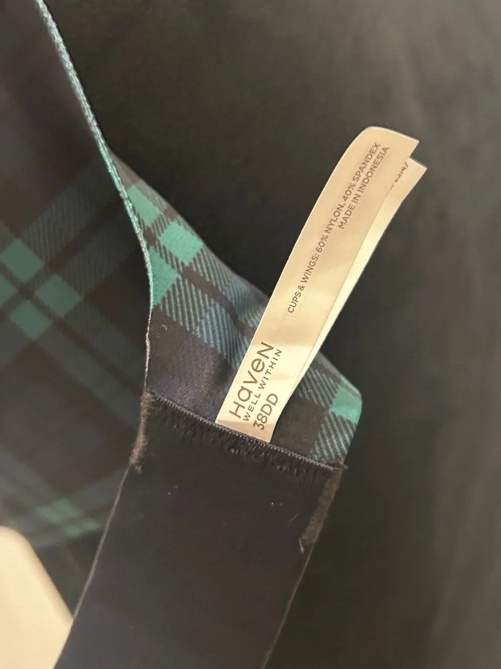 Haven Well Within by Talbots Navy Blue, Black and Green Plaid Bra Size 38DD NWT